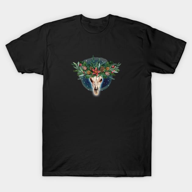 Holiday Deer Skull T-Shirt by shaireproductions